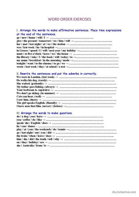 word order exercises with answers pdf class 9