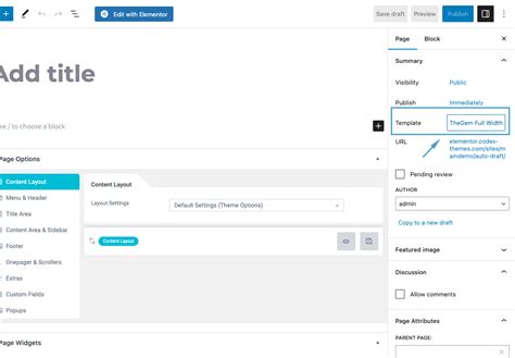 wordpress change default page template