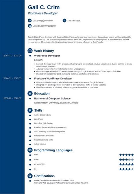 wordpress developer cv example