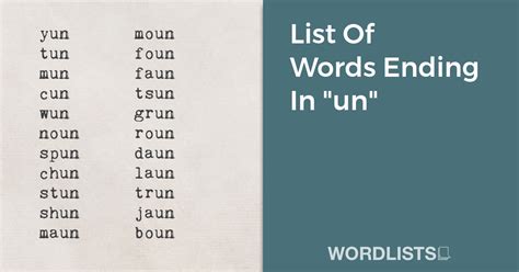 words ending with un 3 letter