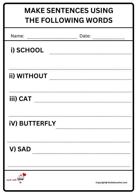words for class 3 to make sentences