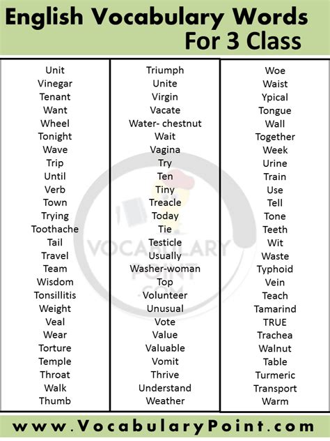 words for class 3 with meaning
