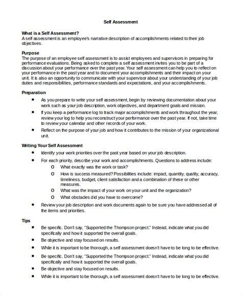 work assessment examples