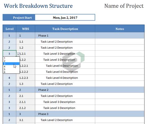 work breakdown structure for construction project excel template