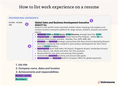 work experience details example