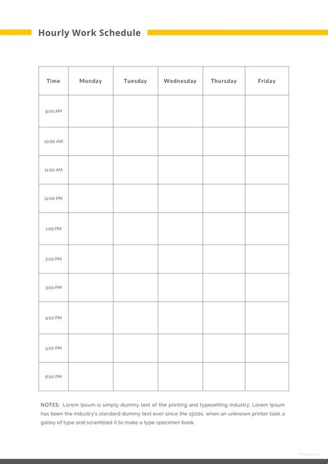 work hours schedule template