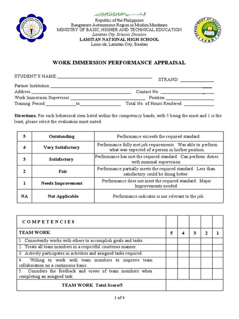 work immersion form