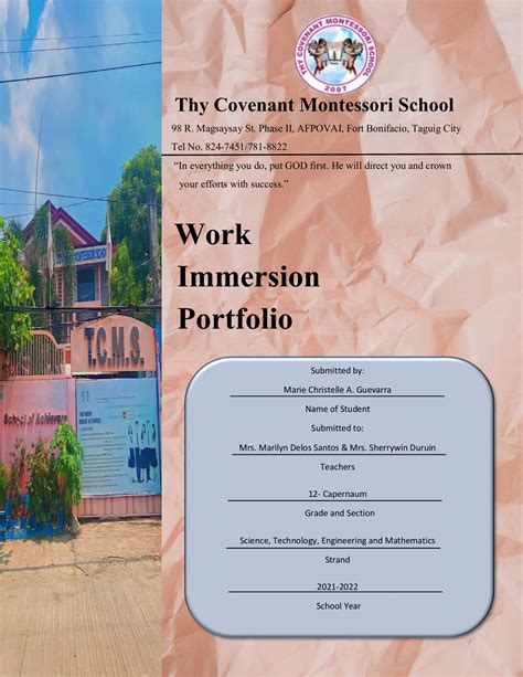 work immersion portfolio example with answer