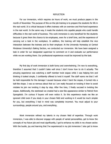 work immersion reflection example