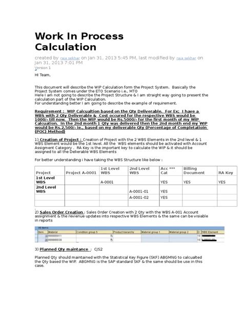 work in process calculation example