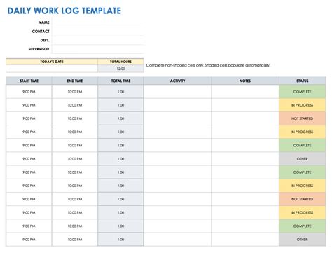 work log template excel free