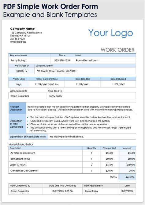 work order document example