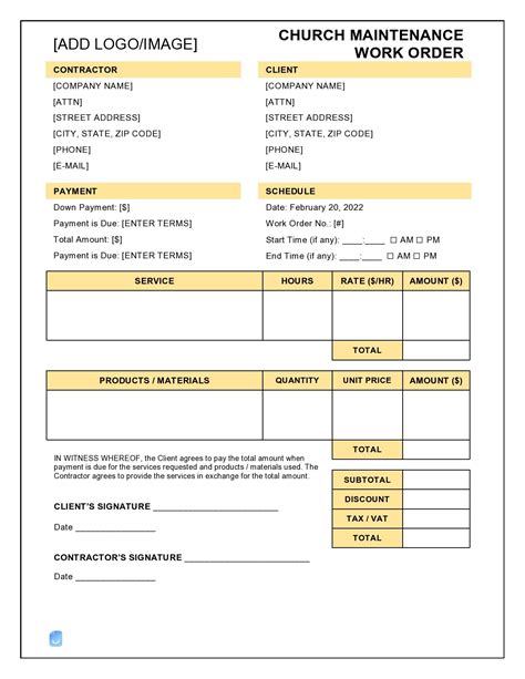 work order sample format word
