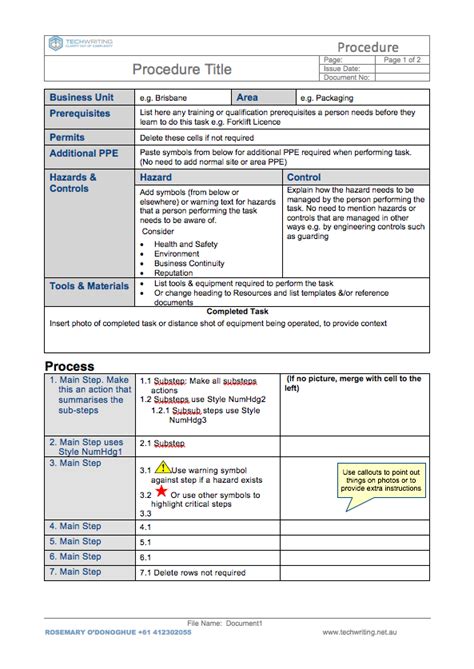 work process template word