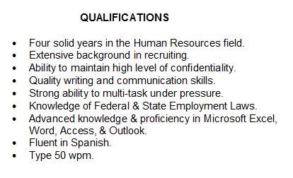 work qualifications examples