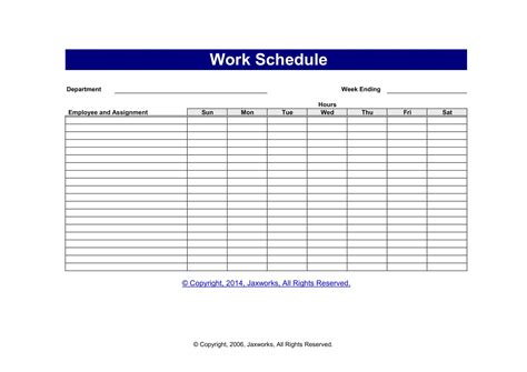 work scheduling template free