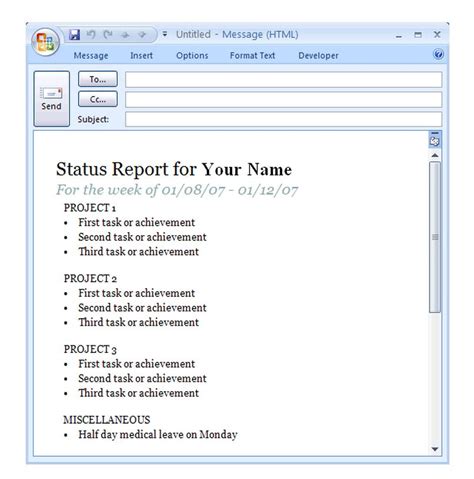 work status update email sample