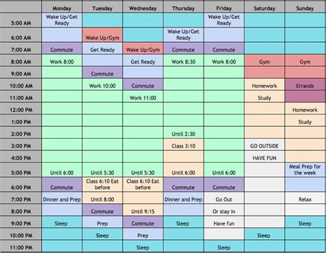 work time schedule sample