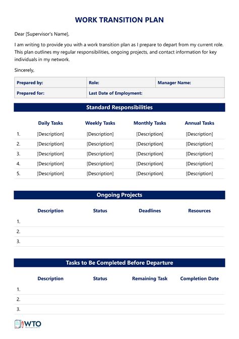 work transition plan template excel free download word