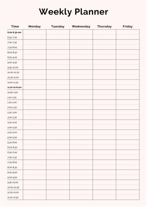 work week planner template free