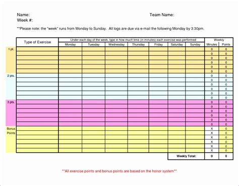Workout Spreadsheet Template