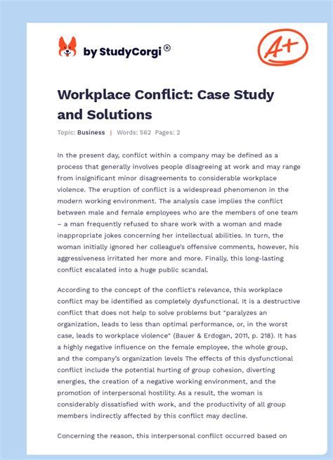 workplace conflict case study examples