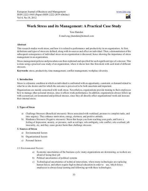 workplace stress case study examples