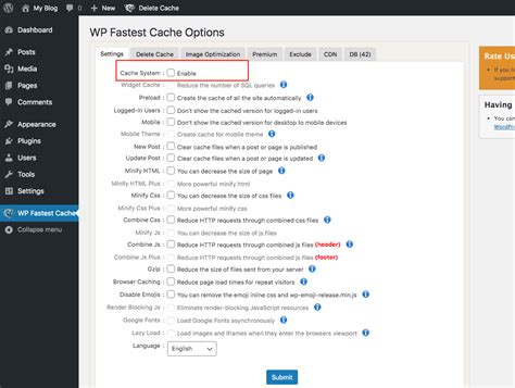 wp fastest cache options