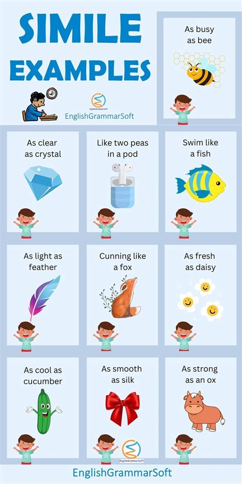 write 10 examples of simile and metaphor each with illustrations