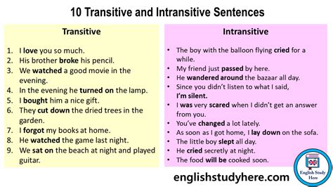 write 10 sentences using intransitive verb