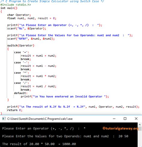 write a c program for simple calculator