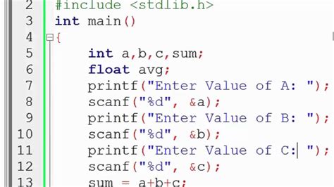 write a c program to calculate the average of three numbers