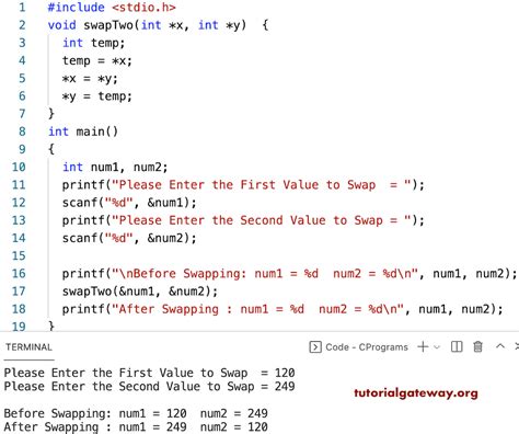 write a program in c using function to swap two numbers
