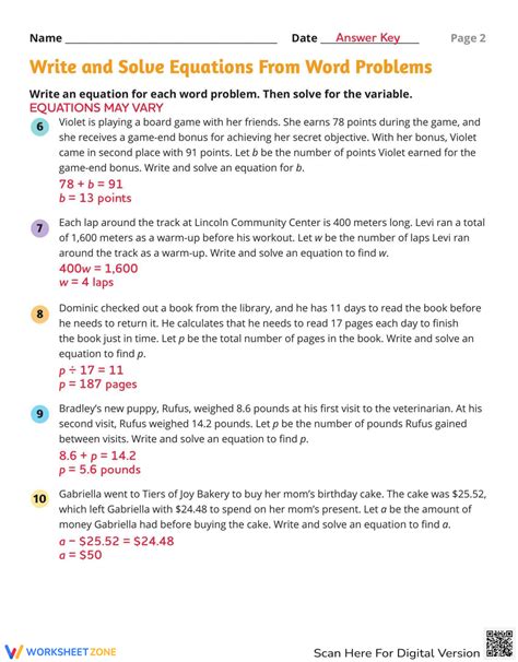 write a word problem for the equation