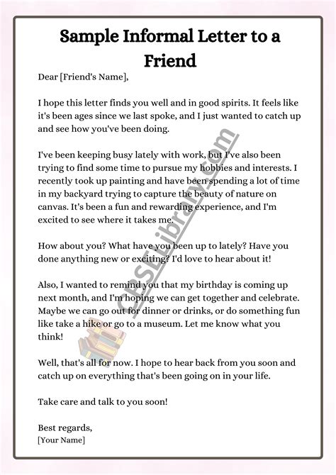 write an informal letter to your friend examples for students