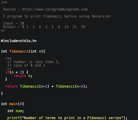 write c program that uses recursive function to print fibonacci series