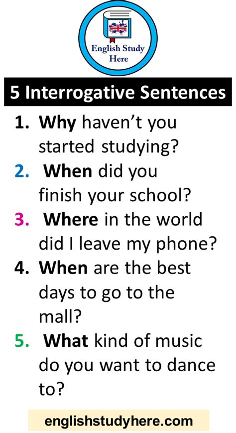 write five examples of interrogative sentence