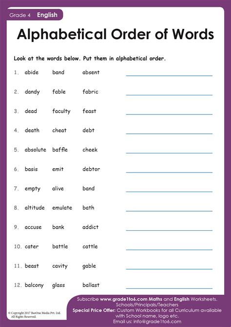 write in alphabetical order for class 4