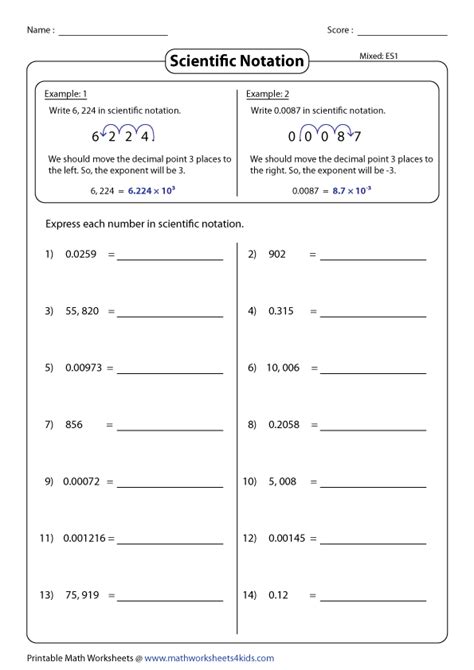 write in scientific notation worksheet