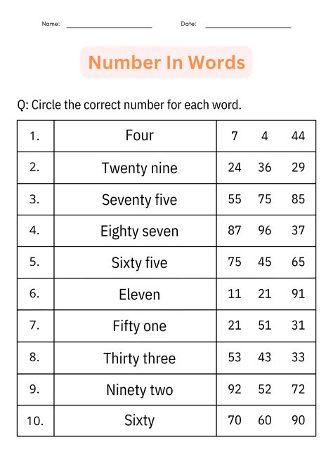 write numbers in words from 1 to 100 worksheets
