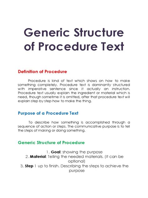 write the generic structure of procedure text and explain them