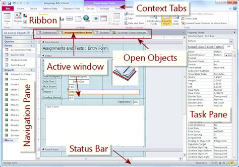 write the parts of ms access database interface window