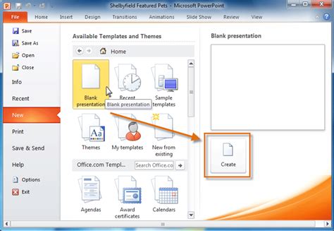 write the steps to create a new presentation using file tab in powerpoint