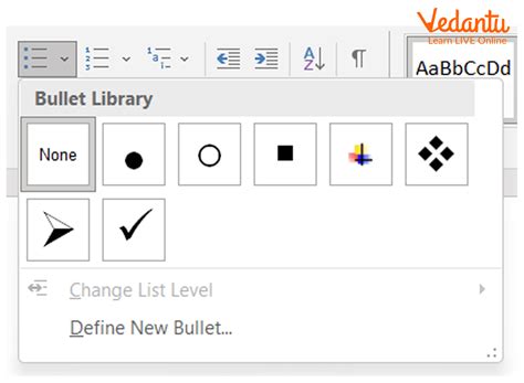 write the steps to insert bullets and numbering in ms word