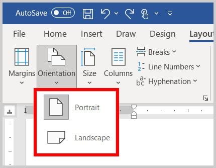 write the types of page orientation in microsoft word