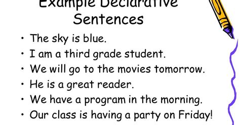 write three examples of declarative sentences