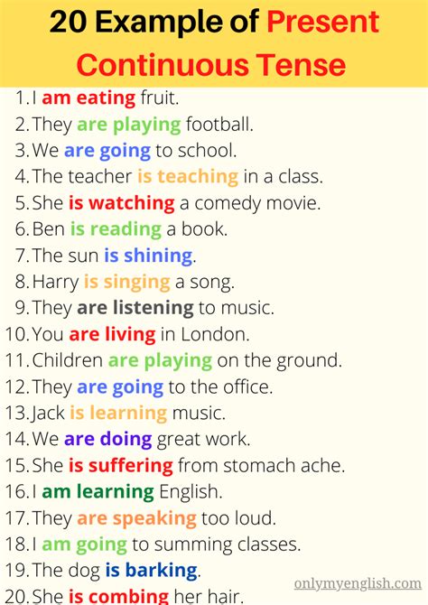 write three examples of present continuous tense