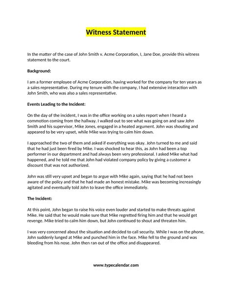 writing a witness statement for work example pdf