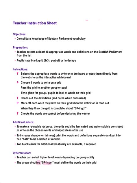 written instructions examples