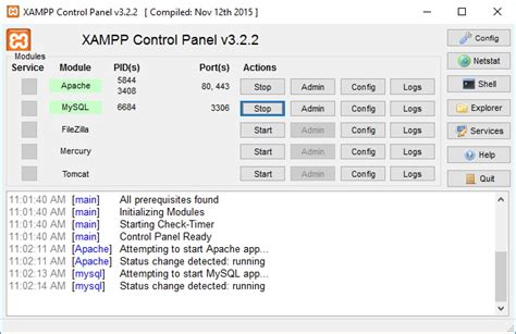 XAMPP control panel
